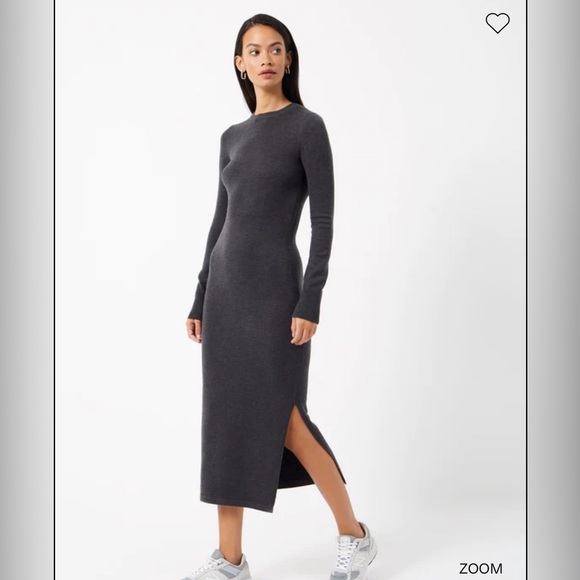 French Connection Babysoft Knitted Mock Neck Sweater Dress in Charcoal Sz Large - Picture 1 of 10